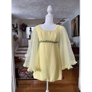 60s Vintage Top Butterfly Sheer Flutter Sleeve Hippy GoGo Mod Tunic XS